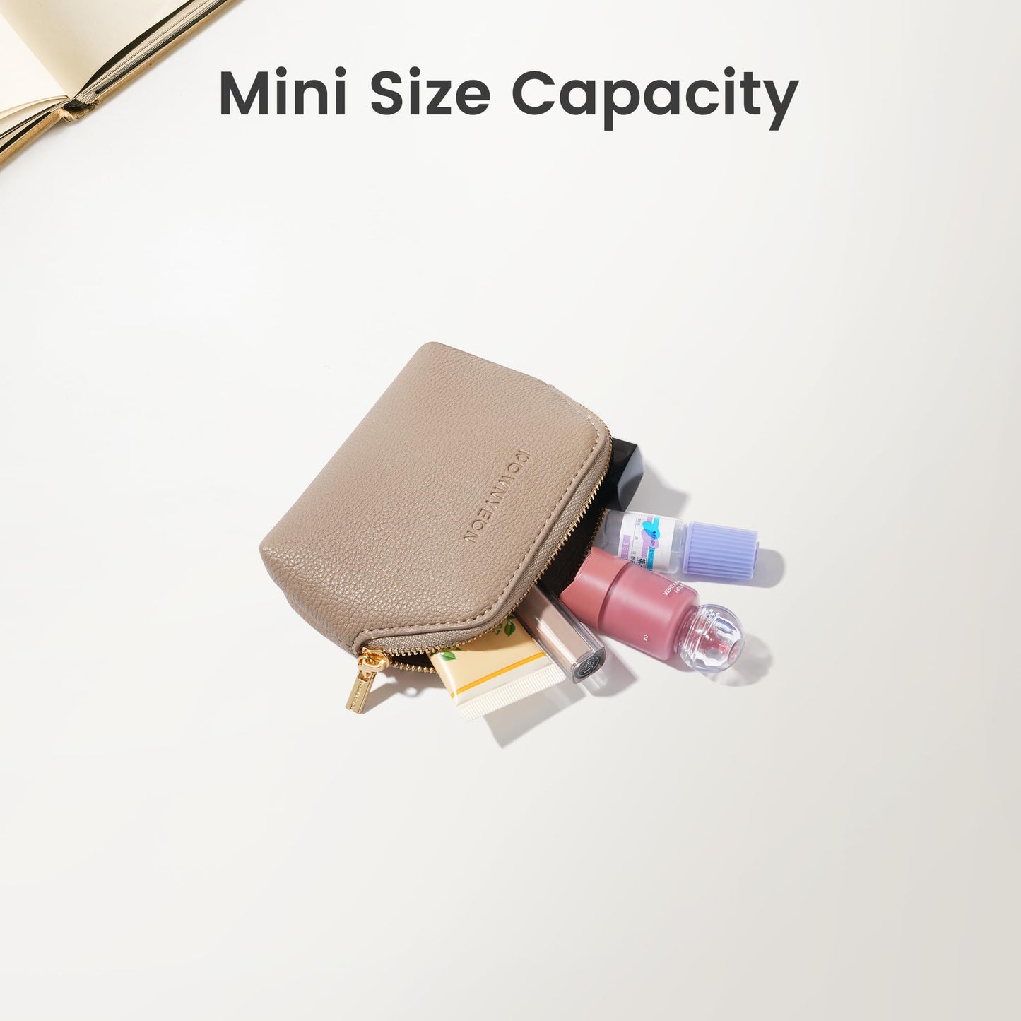 ROWNYEON Small Makeup Bag for Purse, Mini Portable Cosmetic Bags for Women, PU Leather Coin Purse Lipstick Cosmetic Accessories Organizer, Travel Makeup Pouch Zipper Pouch for Men Women
