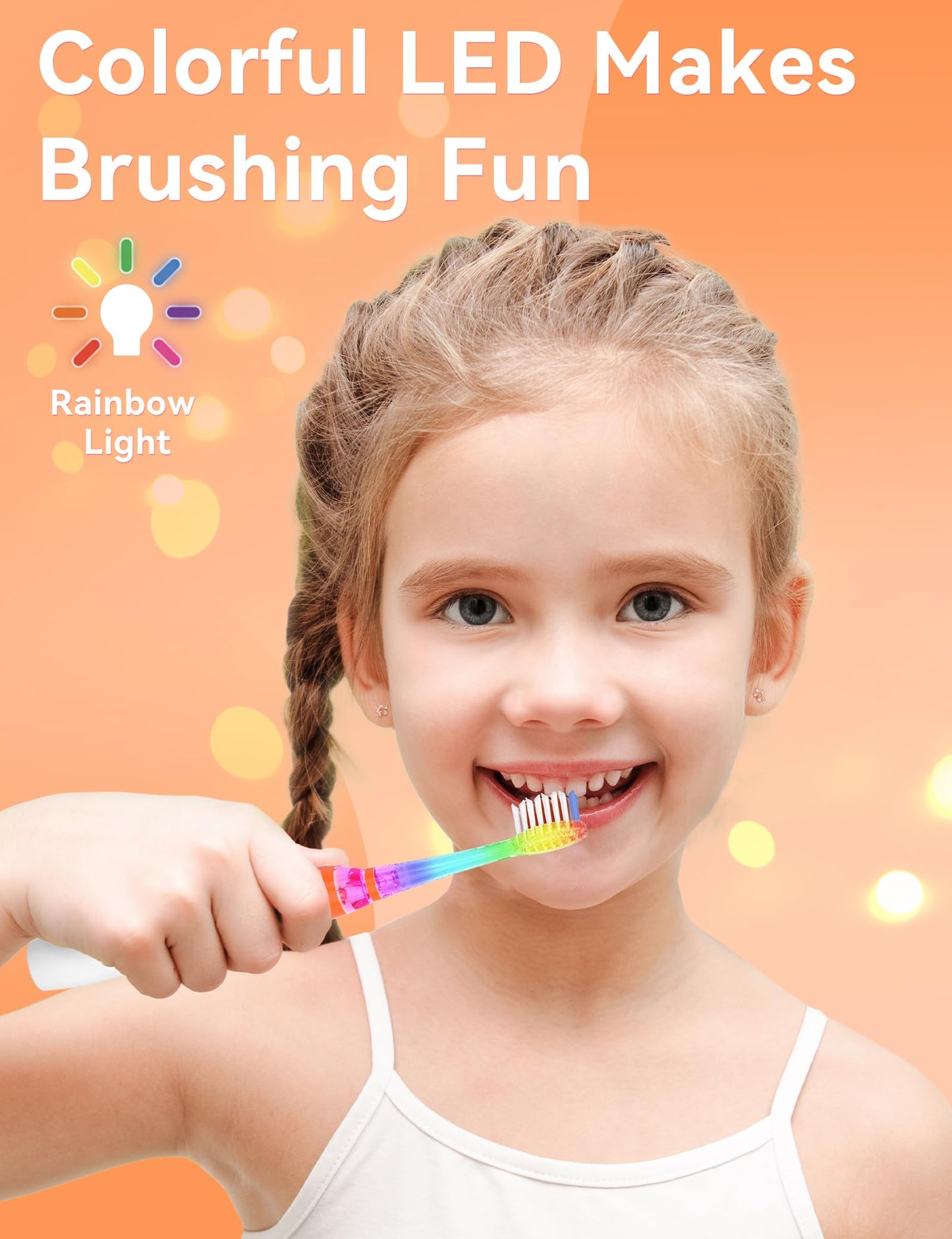 SEAGO Kids Electric Toothbrush with 2 Mins Brushing Timer and 4 Replacement Bursh Heads, Rainbow LED Light Make Brushing Fun, Boys Battery Powerd Toothbrush for 4-12 Years Old，SG-977 (Light Blue)