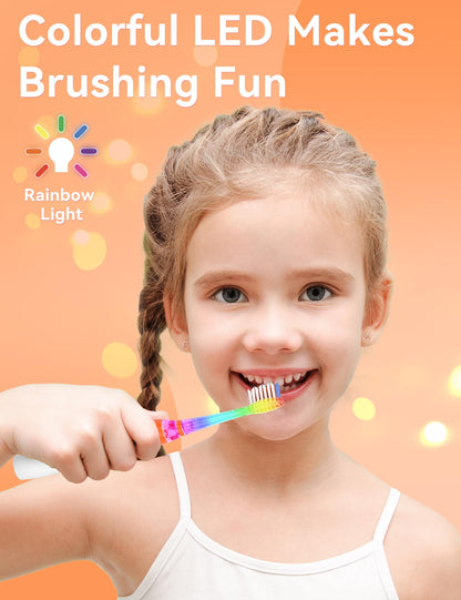 SEAGO Kids Electric Toothbrush with 2 Mins Brushing Timer and 4 Replacement Bursh Heads, Rainbow LED Light Make Brushing Fun, Boys Battery Powerd Toothbrush for 4-12 Years Old，SG-977 (Light Blue)