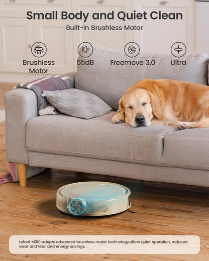 Lefant M310 Robot Vacuum Cleaner-4500Pa Suction, PreciSense Obstacle Avoidance, Brushless Motor, Quite, Slim, 160Mins, Self-Charging Robotic Vacuum, App/Wi-Fi/Alexa, Ideal for Pet Hair Hard Floor