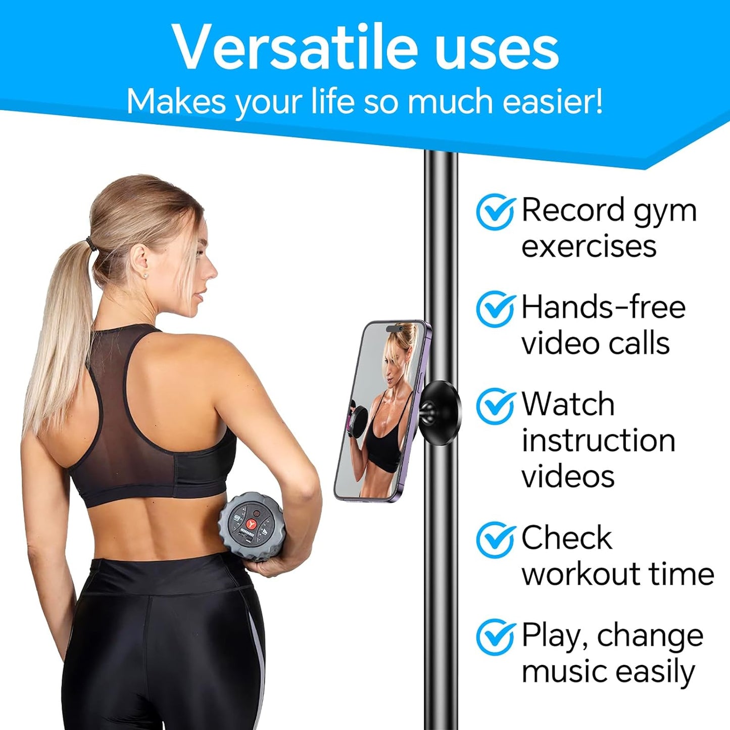 Gym Magnetic Phone Holder Mount for MagSafe【All Metal】Dual Magnetic Phone Holder for Gym Accessories Attach to Metal Surface, Gym Phone Holder Magnet for iPhone 16 15 14 13 Pro Max Gift for Men Women