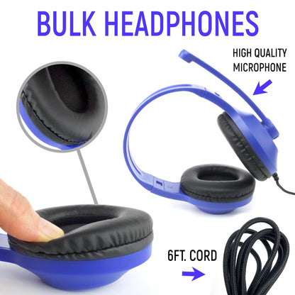 Eduvy Bulk Headphones for Classroom with Microphone, Heavy-Duty School Pack Wired Headphones for Students with Rotating Boom Mic. Teacher Must Haves from Elementary to College (12 Pack Mixed Color)