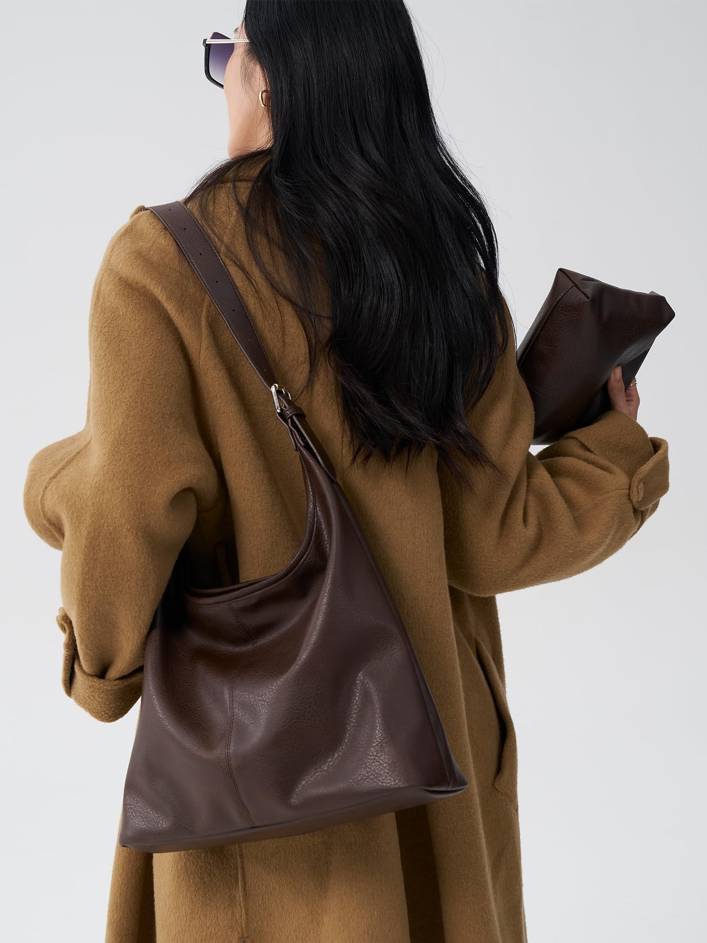 Hobo Bag for Women, Soft Vegan Leather Slouchy Shoulder Tote Purse with Matching Pouch, Adjustable Strap & Magnetic Closure Brown