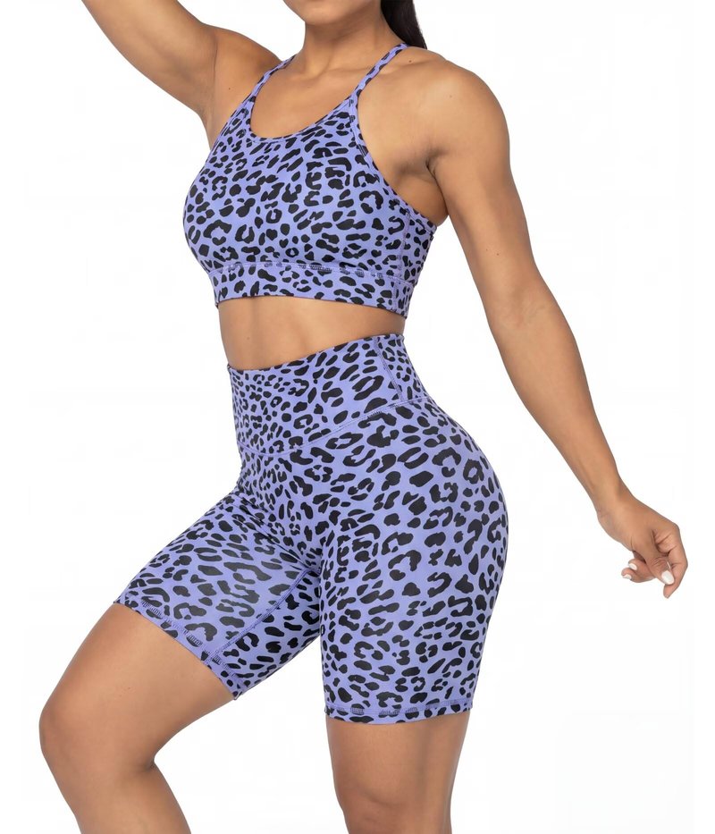 Sunzel 5" Waist Biker Shorts for Women No Front Seam Soft Yoga Workout Gym Bike Shorts Tummy Control Squat Proof Leopard Periwinkle X-Large