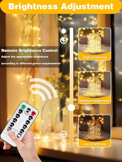 4 Pack 60LED Battery Operated Fairy Lights with Remote, 8 Modes LED String Lights with Timer, Dimmable, Memory Function, Waterproof Twinkle Fairy Lights for Outdoor Indoor Christmas Decor(Warm White)