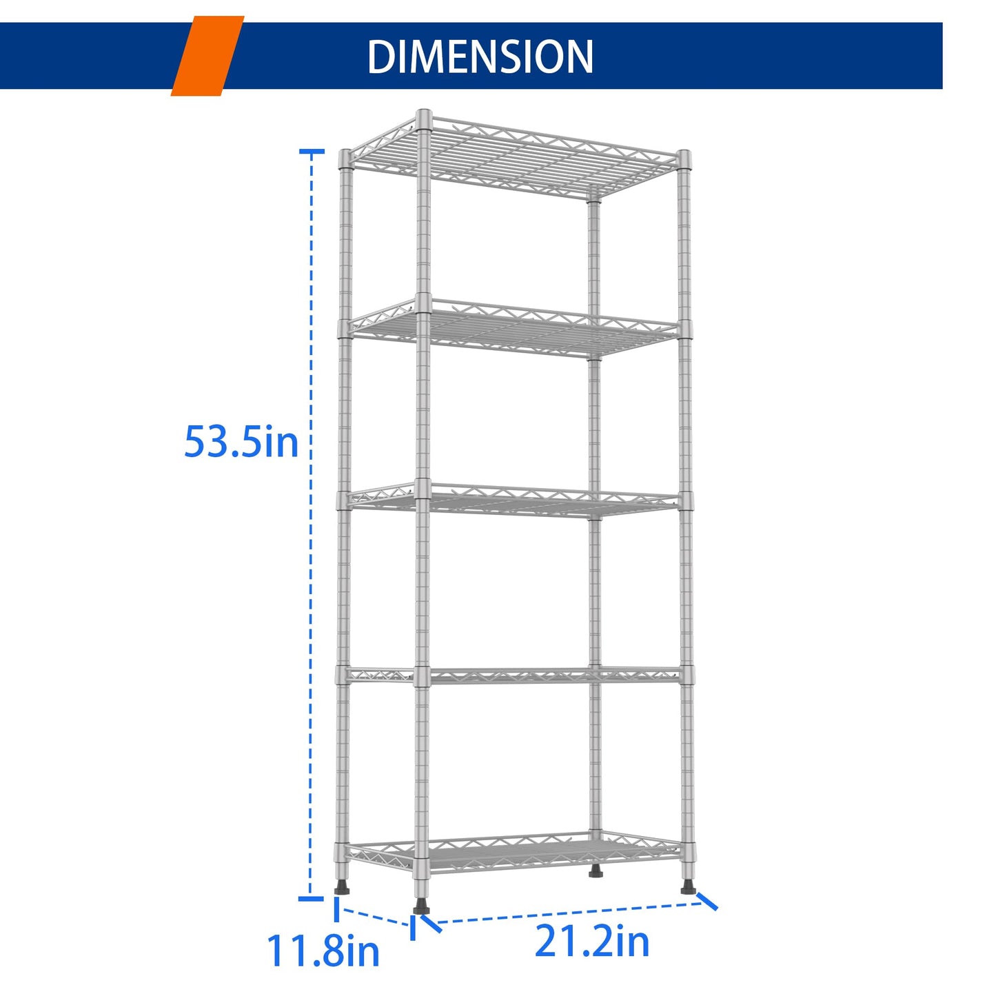REGILLER 5-Wire Shelving Metal Storage Rack Adjustable Shelves,Standing Storage Shelf Units for Laundry Bathroom Kitchen Pantry Closet(Black,11.8" D x 16.6" W x 53.5" H)
