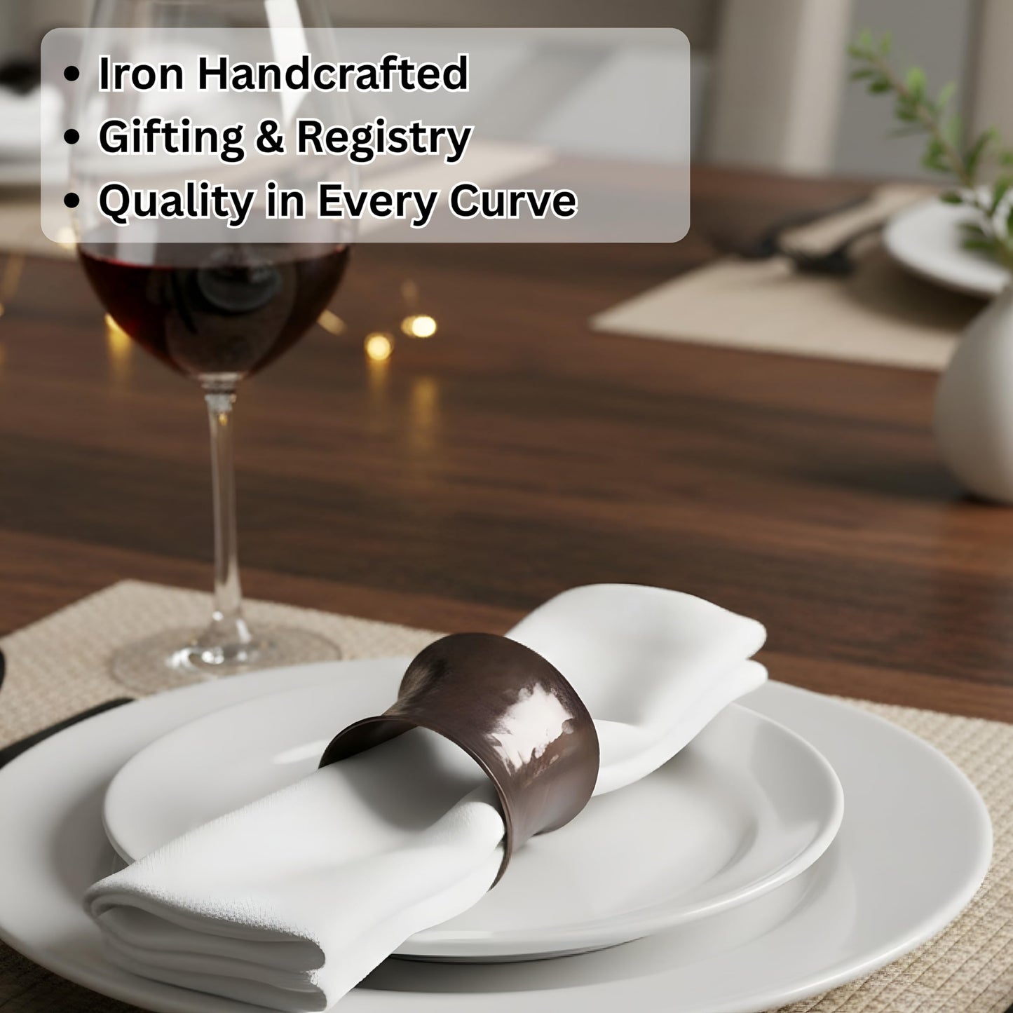 Decorative Metal Drum Napkin Rings Set of 12 - Modern Napkin Holders, Hammered Napkin Rings for Party Decoration, Dinning Table, Everyday, Family Gatherings (Bronze) - ALPHA Living HOME