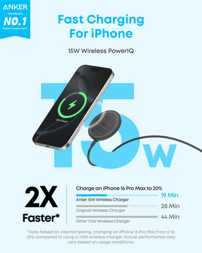 Anker Zolo Magnetic Wireless Charger, 2-Pack Qi2 Certified 15W MagSafe-Compatible Wireless Charging Pad, for iPhone 17/16/15/14/13 Series, AirPods, and More (Not for Pixel, Adapter Not Included)