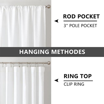 Tollpiz Short Linen Curtains Living Room Rod Pocket Semi Sheer Curtain Burlap Light Filtering Thick Linen Drapes for Bedroom, 54 x 54 inches Long, White, Set of 2 Panels