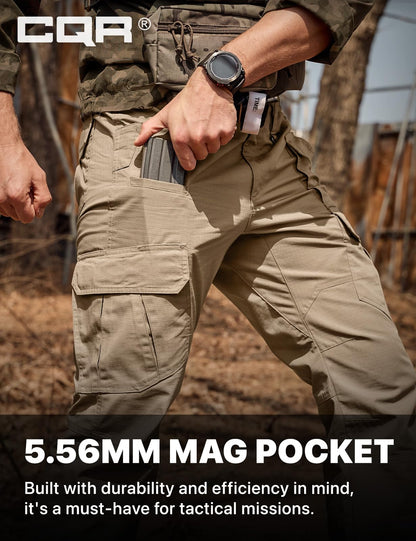 CQR Men's Tactical Pants, Water Resistant Ripstop Cargo Pants, Lightweight EDC Work Hiking Pants, Outdoor Apparel, Duratex Mag Pocket Khaki, 32W x 32L