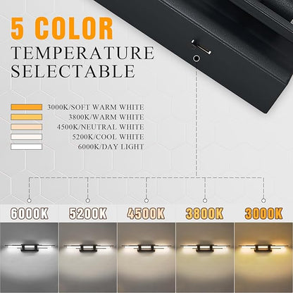 31" Black LED Vanity Light LED Bathroom Wall Light Over Mirror 5CCT(3000K/3800K/4500K/5200K/6000K) Modern Dimmable Bathroom Wall Lamp Picture Lighting