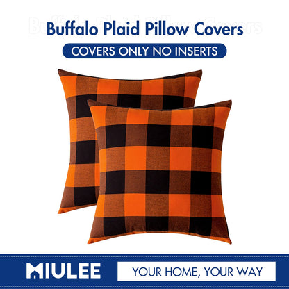 MIULEE Fall Throw Pillow Covers Halloween Decorations Pack of 2 Buffalo Check Farmhouse Plaids Polyester Linen Outdoor Cushion Case for Sofa Couch Orange and Black 18 x 18 Inch 45 x 45 Cm