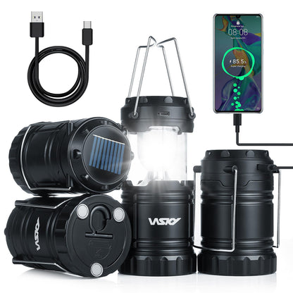 Wsky Solar Camping Lantern 4-Pack - Rechargeable LED Lights, Magnetic Base & Foldable Hanging Hook- Collapsible Lamp Battery Powered Perfect for Power Outages, Hiking, Campsites, Emergencies