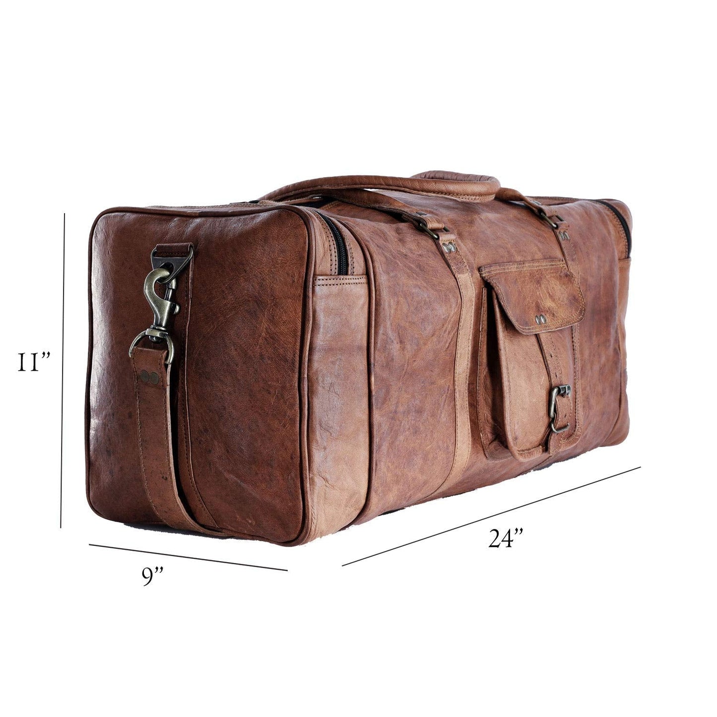 Leather duffle bags large 24 Inch Square Duffel Travel Gym Sports Overnight Weekender Leather Bag for men and women