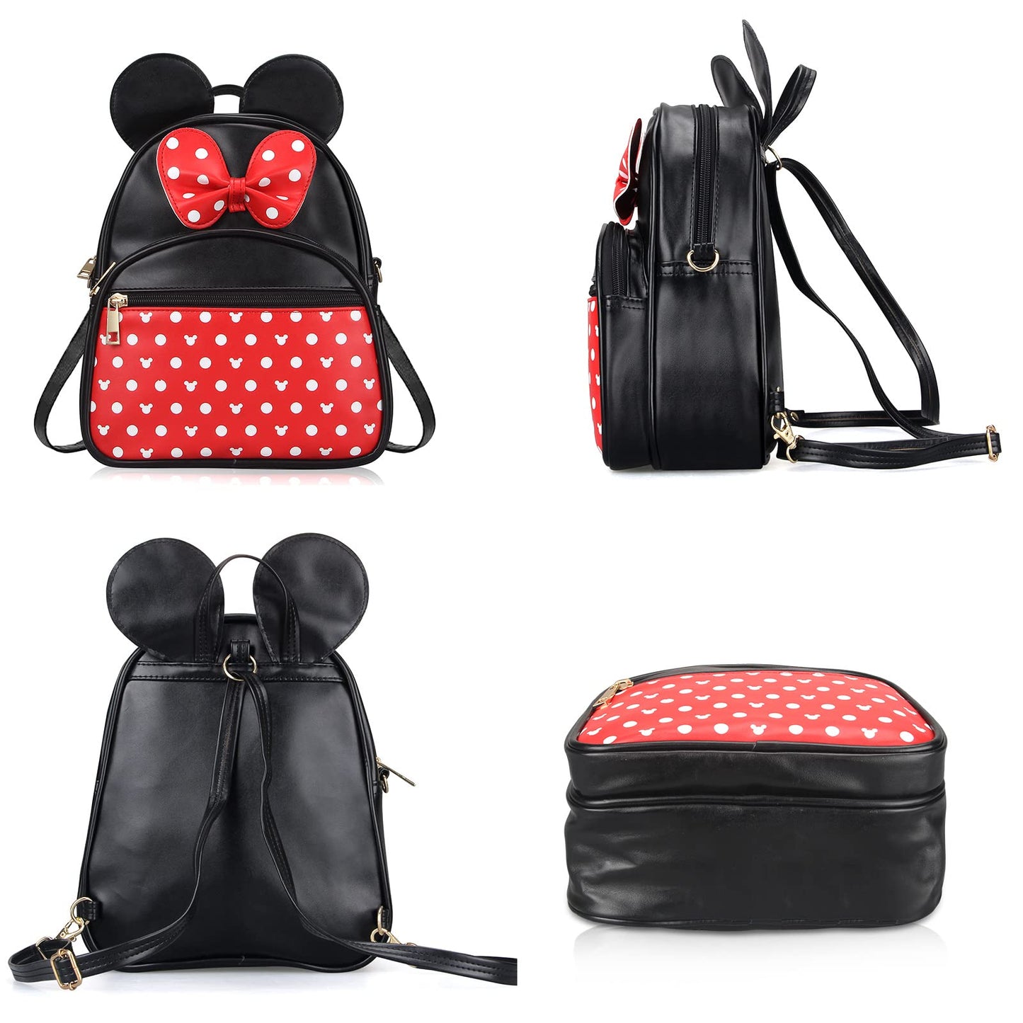 Dksyee Cute Red Backpack for Girl Bowknot Polka Dot Mini Mouse Leather Backpacks for Toddler Little Girl Backpack Kids Small Travel Backpacks Convertible Shoulder Bag Purse for Children Daypack