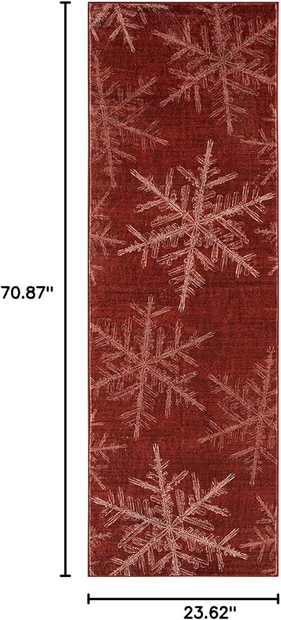 Lahome Snowflake Christmas Runner Rug, 2x6 Red Christmas Rug Runner Soft Non Slip Kitchen Runner Rugs with Rubber Backing Holiday Decor Carpet Runners for Hallways Bedroom Laundry(2x6ft,Red)