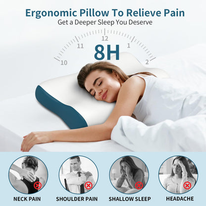 Cervical Neck Pillow for Pain Relief, Contour Memory Foam Pillows for Sleeping, Ergonomic Pillow Orthopedic Cooling Pillow Bed Pillow Neck Support for Side Back Stomach Sleepers