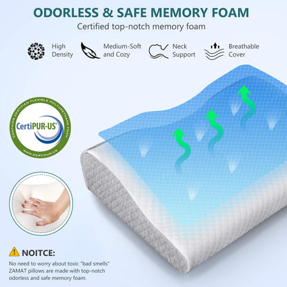 ZAMAT Memory Foam Pillow for Neck Pain Relief, Adjustable Orthopedic Ergonomic Cervical Pillow for Sleeping with Washable Cover, Bed Pillows for Side, Back, Stomach Sleepers