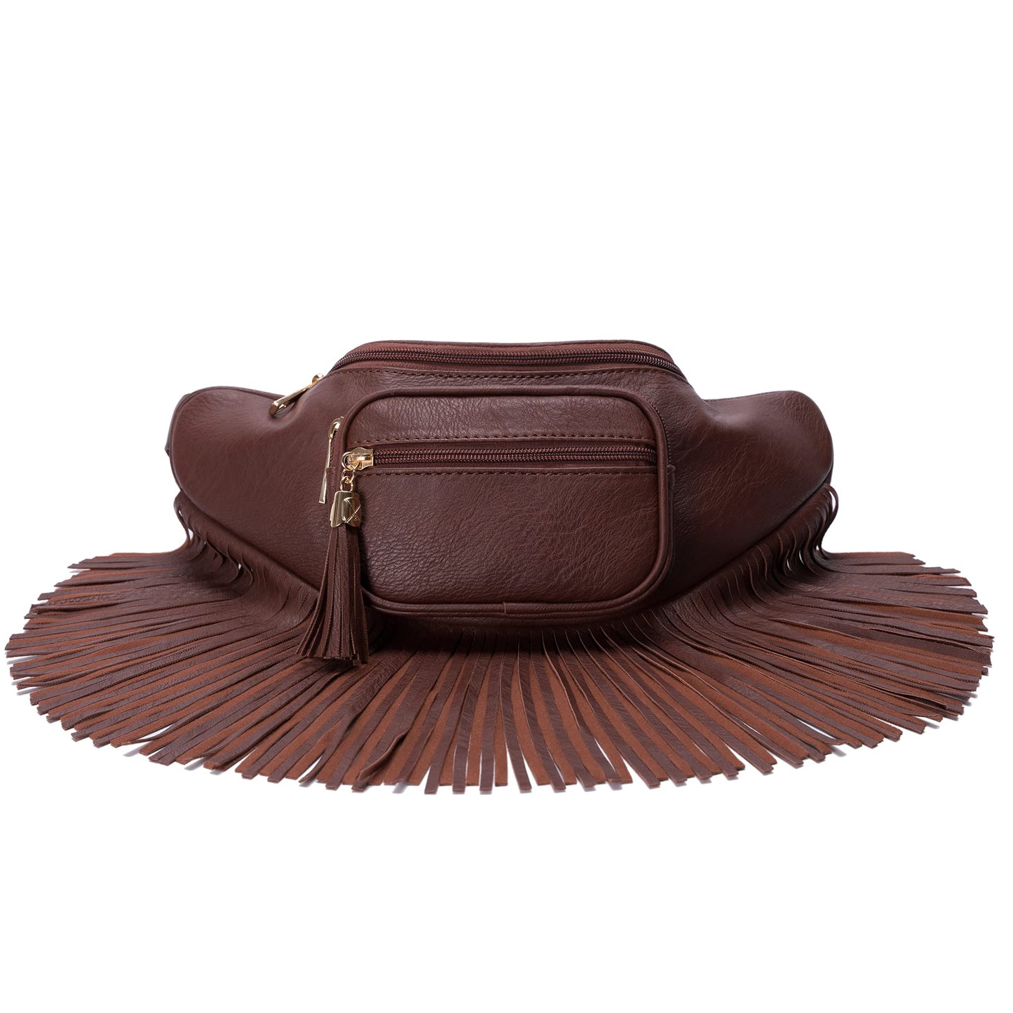 Solene Fringe Waist bag for women with Multi Zipper Pockets - (KL088, Coffee)