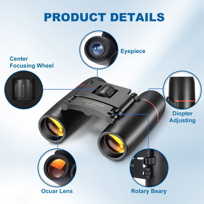 AHFLRITO Compact Binoculars, Lightweight Foldable Small Binoculars for Adults and Kids, Portable Waterproof for Bird Watching, Traveling, Theater, Opera, Concert, Hiking, Sightseeing