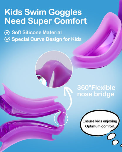Aegend Swim Goggles for Kids Youth 3-14 Anti-Fog Anti-UV Comfort Fit Goggles for Swimming
