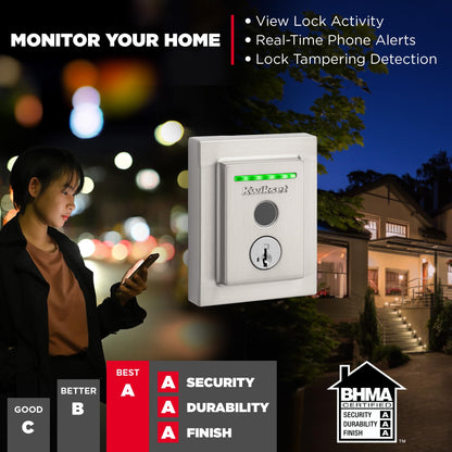 Kwikset Halo Touch Fingerprint Wi-Fi Smart Lock, Keyless Entry Door Low Profile Deadbolt, Geofence Auto-Unlock, Grade AAA Certified, No Hub Easy Install, Matte Black Lifetime Finish Warranty, Square