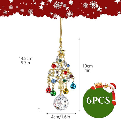 H&D HYALINE & DORA Set of 6 Christmas Tree Ornaments Set Rhinestone Tree Shape Hanging Ornament Crystal Christmas Ornaments Gifts for Xmas Birthday Winter Holiday Decor