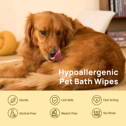 HICC PET Cleaning Deodorizing Glove Wipes for Dogs & Cats, Vet Recommended Hypoallergenic Pet Cleaning and Hydrating Glove Wipes, Nourish Fur Coconut Oil Pet Bathing Wipes for Horse Coat Care