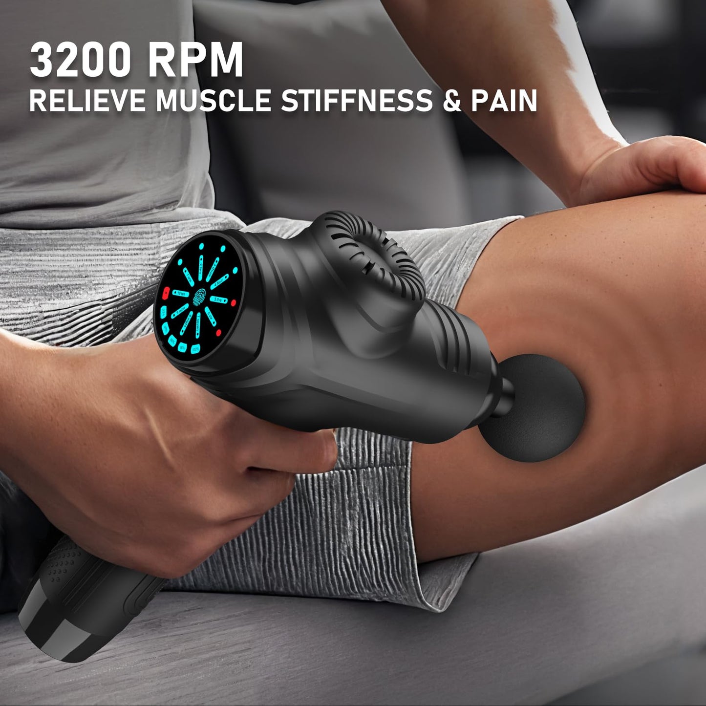 RAEMAO Massage Gun, Handheld Electric Deep Tissue Muscle Massager for Athletes for Pain Relief Attaching 8 Replacement Heads, Percussion Massager with 10 Speeds, Father's Day Gifts, Carbon