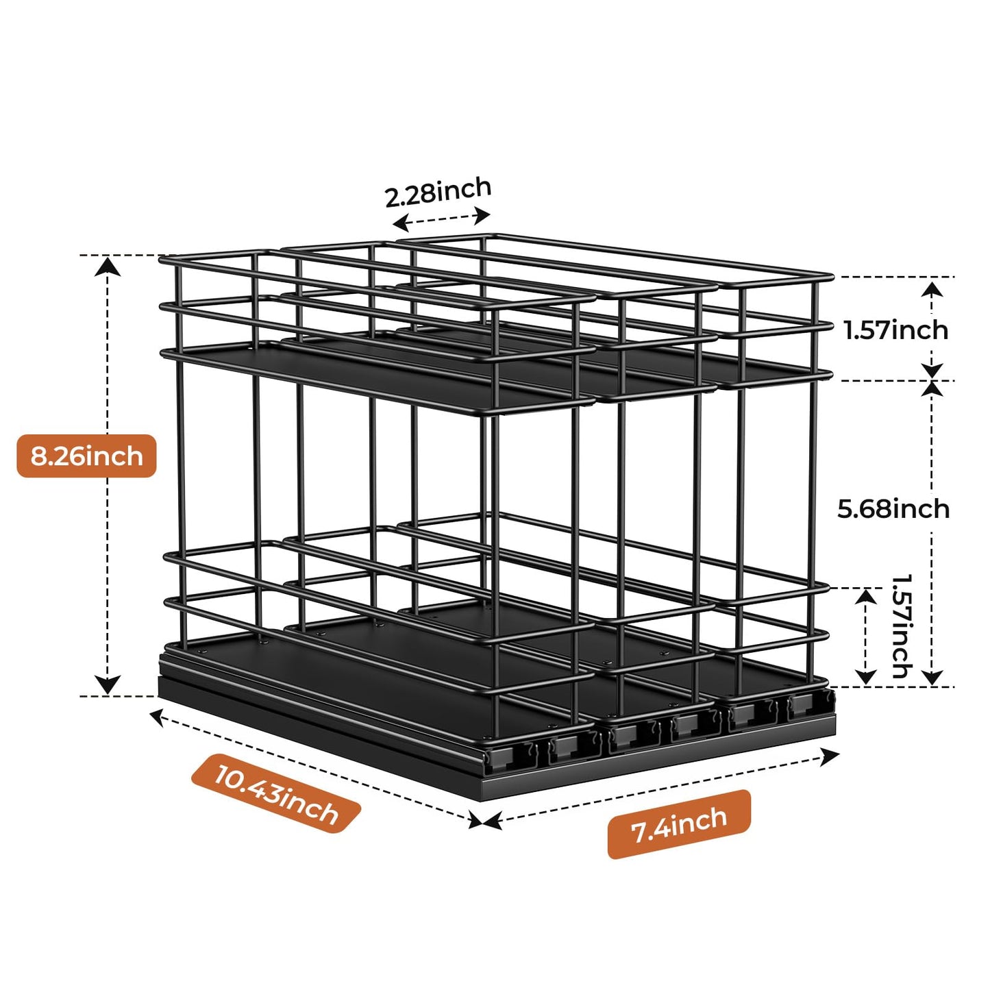 Pull Out Spice Rack Organizer for Cabinet, Slide Out Spice Racks, Easy to Install, 2.1''Wx10.35''Dx8.26''H, 3 Drawers 2 Tiers(Black)