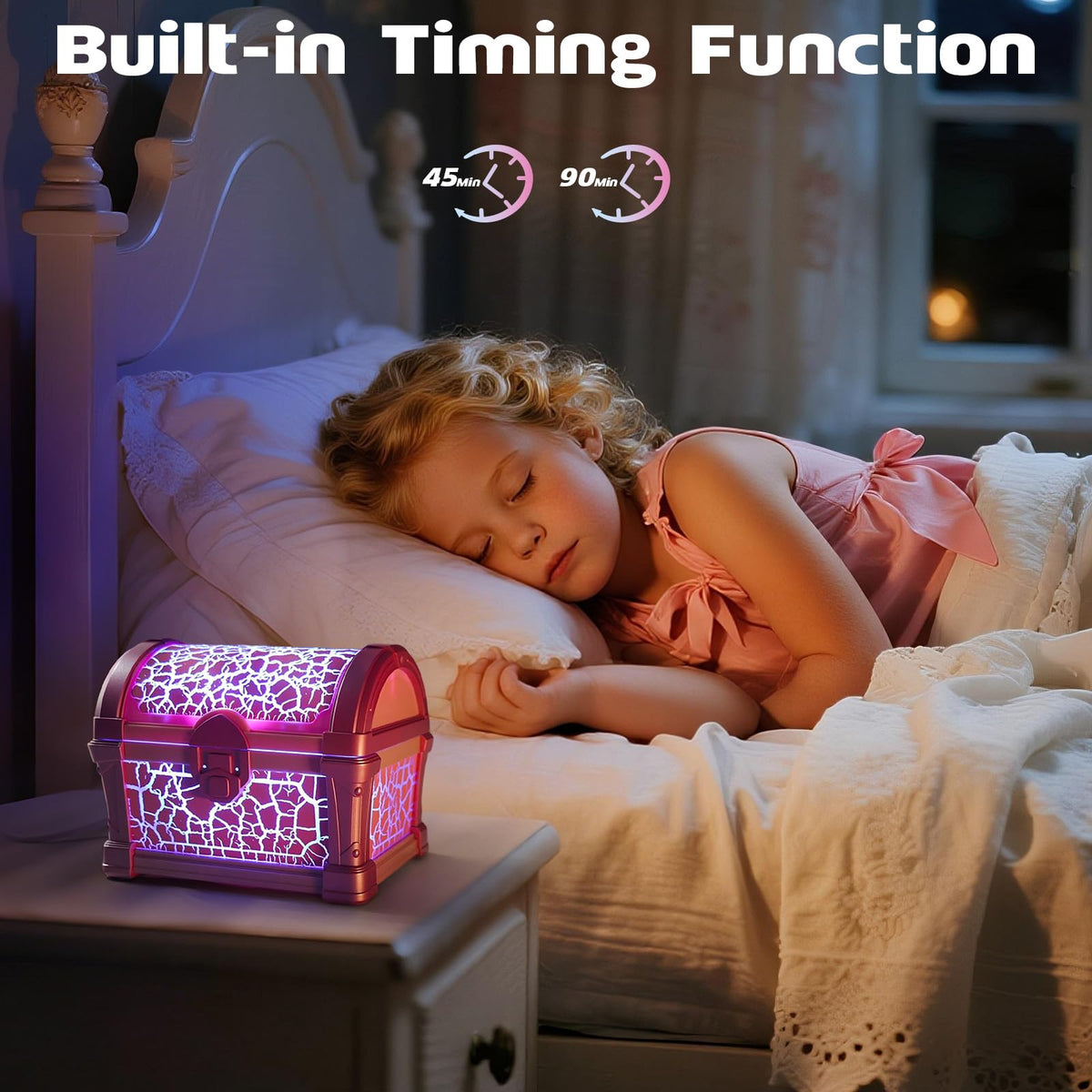 Treasure Chest Galaxy Projector with Bluetooth Speaker for Kids Room Decor, Nebula Aurora Galaxy Night Light Projector Ceiling Projection Nightlight with 8 White Noises, Timing for Bedroom, Kids Room