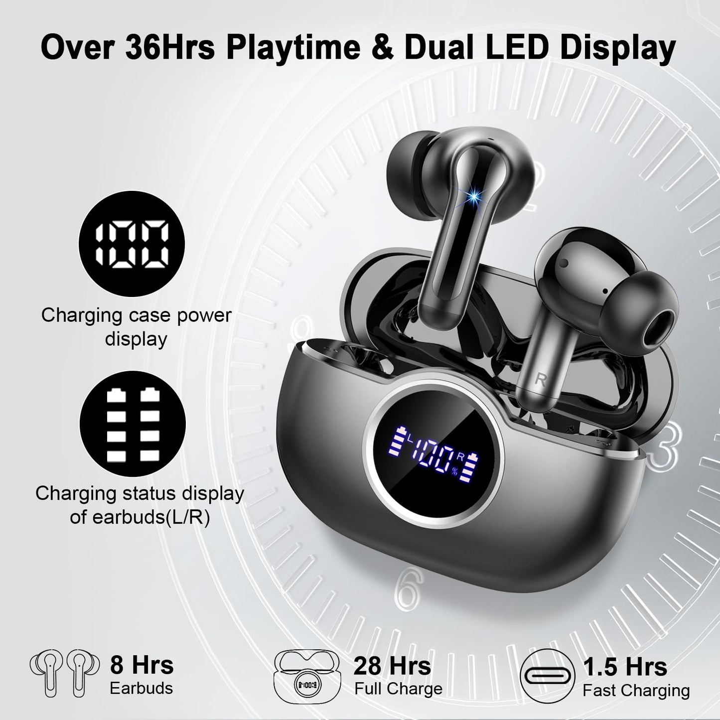 Wireless Earbuds, 2026 3D-Stereo Bluetooth 5.4 Headphones Deep Bass Ear Bud, 4 ENC Noise Cancelling Mic, 40+Hrs USB-C Earphones, IP-X7 Waterproof Headset for Sport Workout Gym Laptop Pad Android iOS