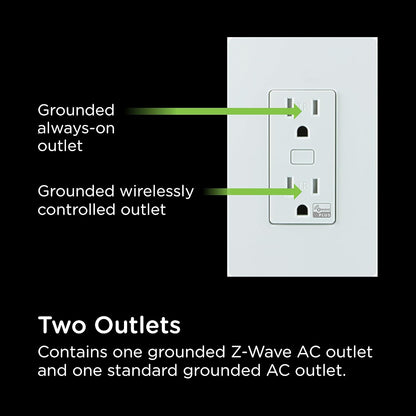 Enbrighten Z-Wave Plus Smart Receptacle, Works with Alexa, Google Assistant, Tamper-Resistant, 1 Z-Wave Outlet & 1 Always On Outlet, Hub Required, White, Smart Outlet, Lamps, Small Appliances, 55256