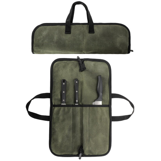 Tosnail Chef Knife Roll Bag with 4 Slots, Heavy Duty Waxed Canvas Knife Bag with Handle, Kitchen Knife Storage, Portable Knife Carrying Case