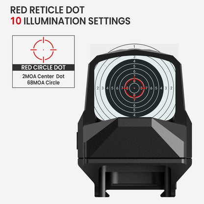 VOTATU RMD502-ER Red Dot Sight Shake Awake Reflex Sight 2 MOA Dot 68 MOA Circle 1x30mm Red Dot Scope with Picatinny Mount