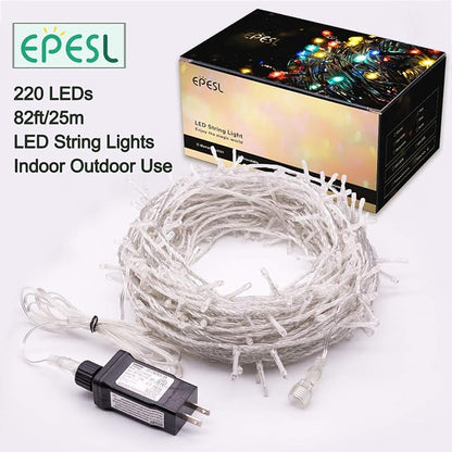 Christmas String Lights - 220 LED 25m/82ft 8 Modes End-to-End Plug in Indoor/Outdoor Waterproof Decorative Fairy Twinkle Lights String for Tree/Wedding/Thanksgiving Day/Patio/Room/Home - Cool White