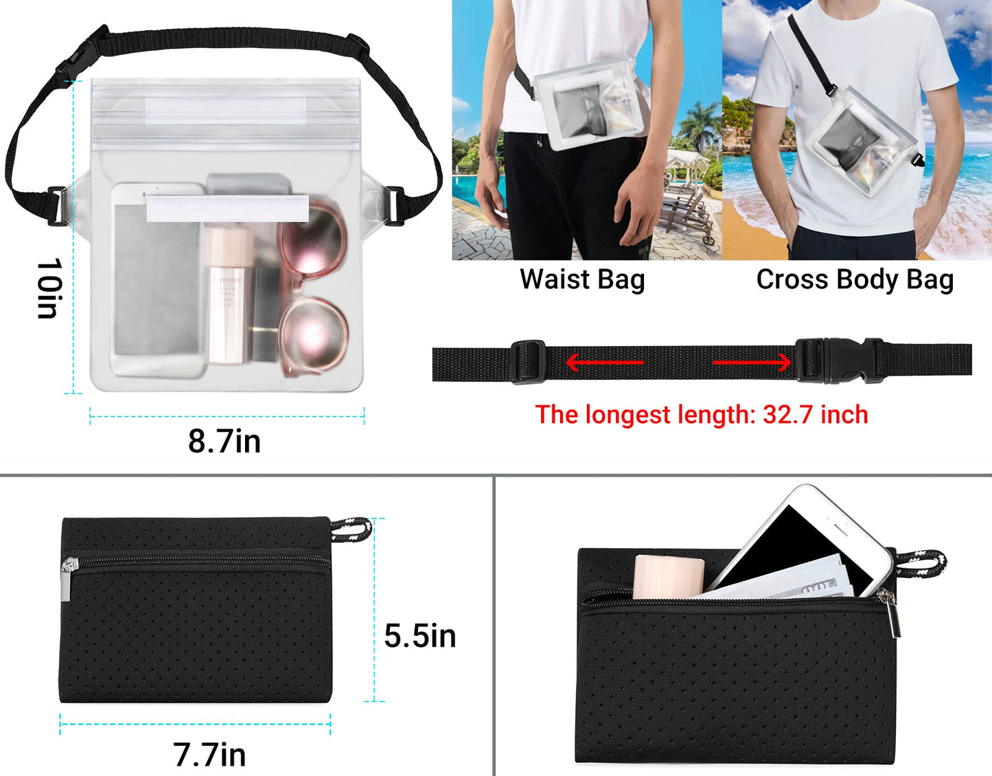 IBFUN Neoprene Bag, Large Multipurpose Beach Bag Upgraded Neoprene Tote Bag with Inner Zipper Pocket for Women/Beach/Pool(Black)