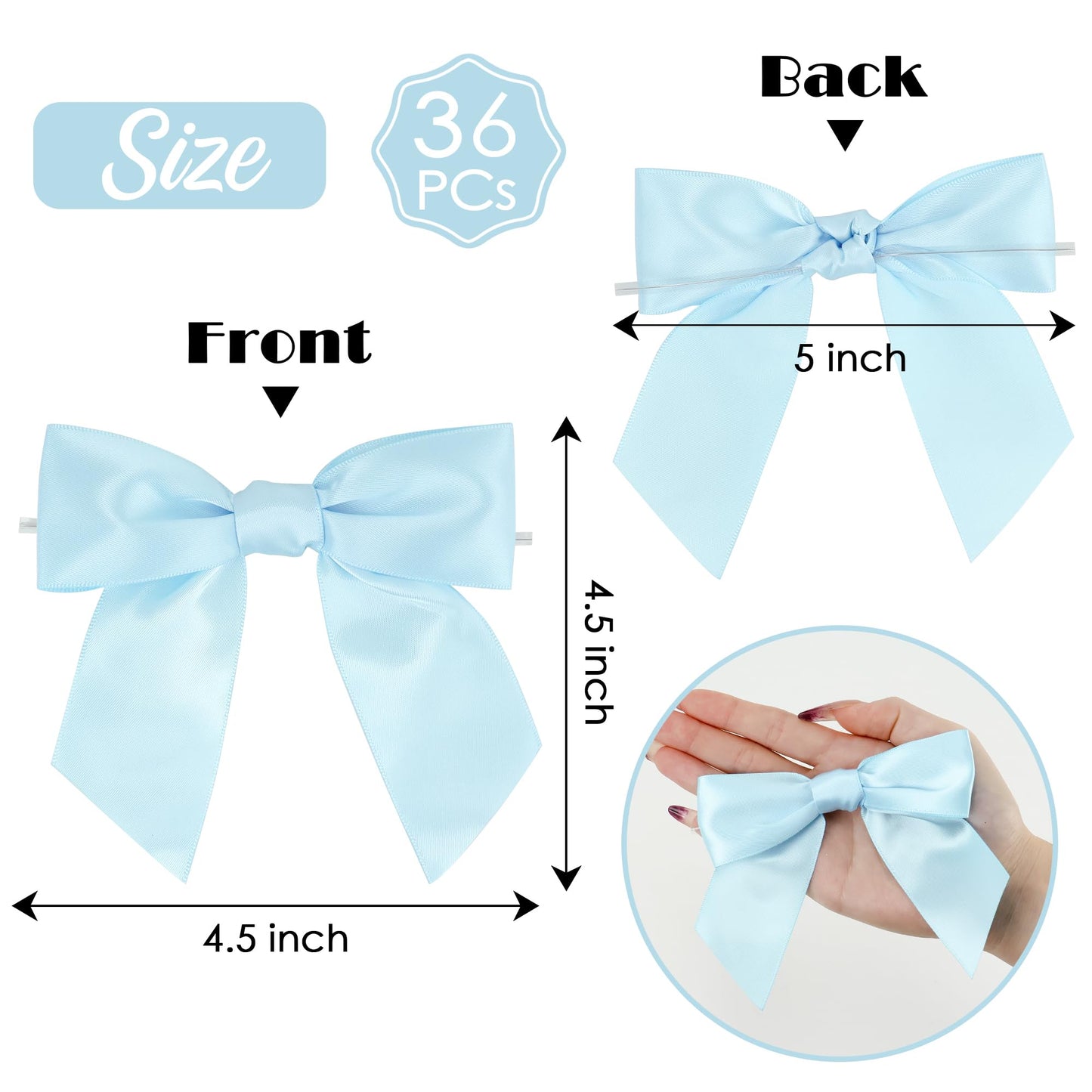 AIMUDI Blue Bows for Baby Shower 4.5" Pre-Tied Baby Blue Bows with Twist Ties Light Blue Ribbon Bows for Crafts Premade Bows for Gift Wrap Christmas Tree Wedding Decor Gender Reveal Party - 36 PCs