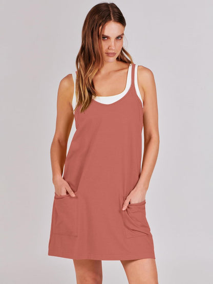 ANRABESS Women Athletic Dress Summer Tennis Workout Active Sports Mini Romper Dress Built in Shorts Travel Vacation Clothes Rust X-Large