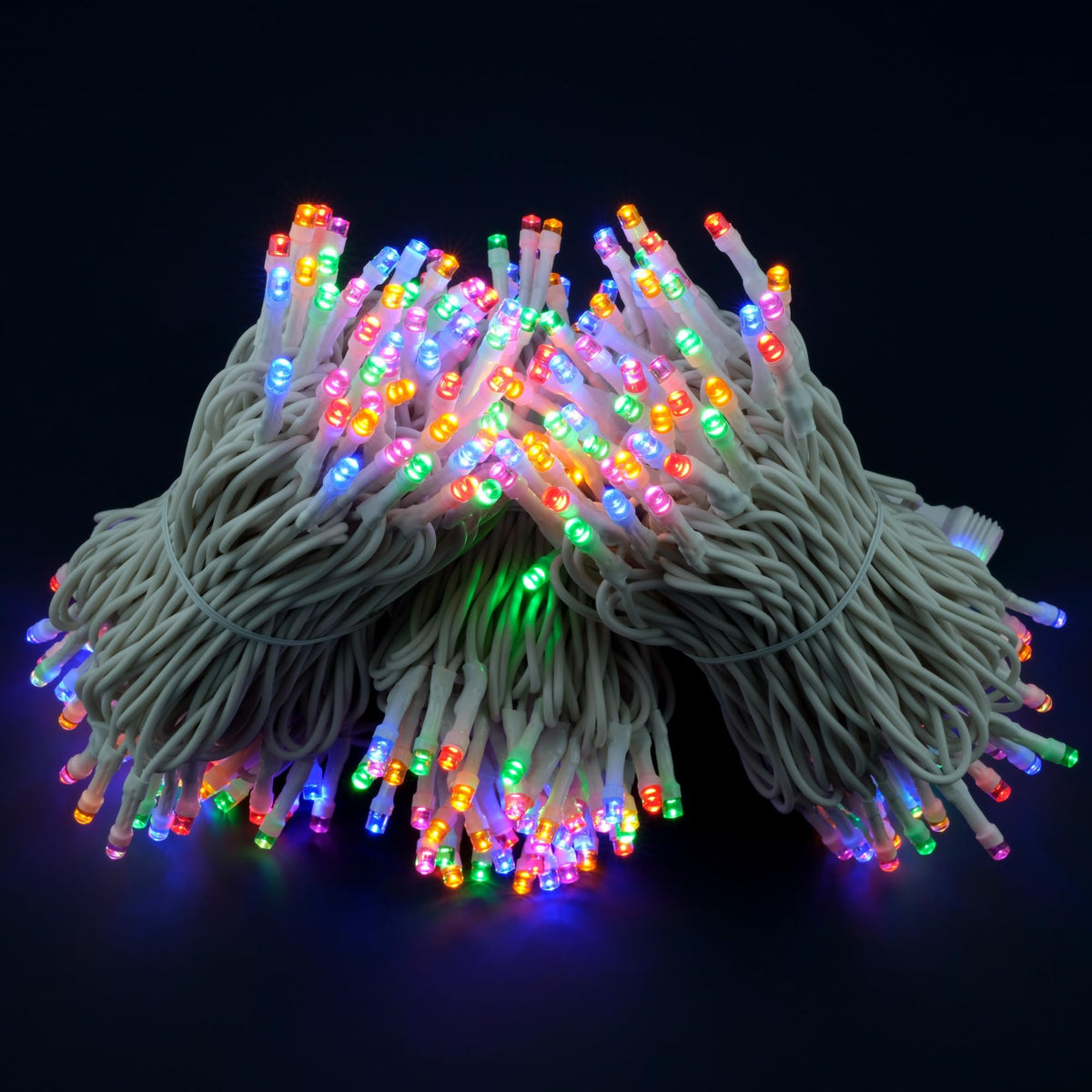 YULETIME 100 ft 300 Count Multicolor LED String Lights with 8 Models Adapter, White Wire Wide Angle 5mm Christmas Lights (Multicolor - White Wire)