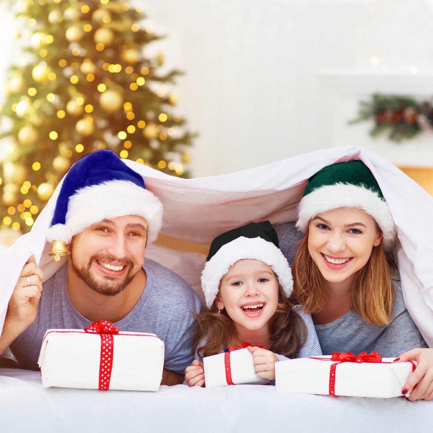 Tokforty Santa Hats, Pink and White Santa Hats for Adults, Unisex Velvet Touch Comfort Christmas Hats for New Year Festive Party Christmas Supplies