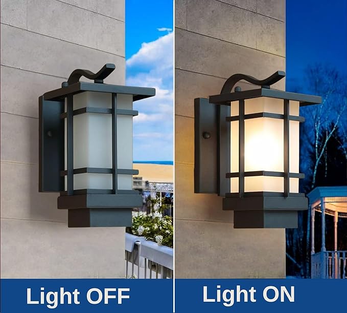 Outdoor Wall Light Fixtures, Exterior Waterproof Lanterns, Porch Sconces Wall Mounted Lighting with Modern Frosted Glass, Black Aluminum Wall Lamps for Patio Front Door Entryway, (Type_B 13.1''H)