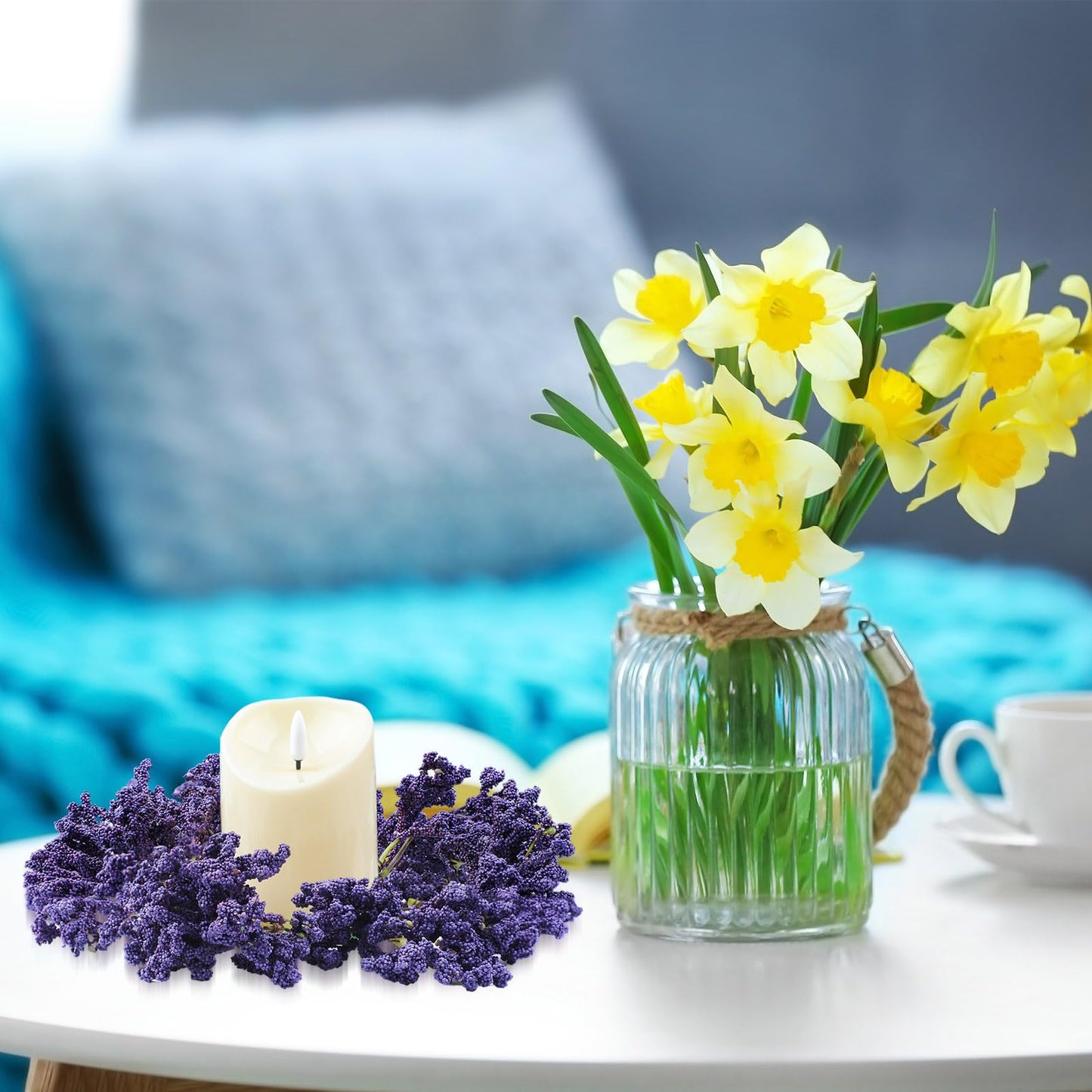 Daifunli 2 Pcs Spring Purple Astilbe Candle Rings Artificial Dark Purple Floral Farmhouse Wreaths for Pillar 3.9 Inch Candles Holder for Spring Summer Rustic Table Centerpiece Decor
