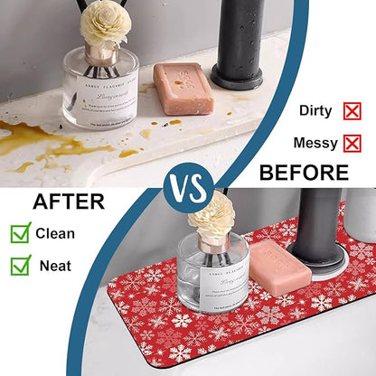 Christmas Merry Xmas Sink Splash Guard Santa Claus Faucet Absorbing Mat Fast