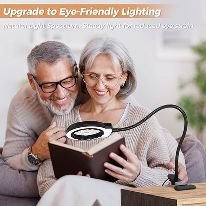 Magnifying Glass with Light and Clamp Desktop Bigger 20+10X Magnifier Desk Clip on Lamp for Close Work, Bed Book Reading,Crafting,Sewing, Soldering, USB (Black, 18.5 inch)