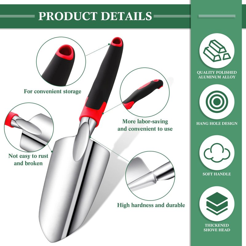 Honoson Garden Hand Trowel Transplant Trowel with Measurements Aluminum Alloy Planting Tools with Rubber Handle Small Gardening Hand Tools Shovels for Gardening Cultivating Transplanting Supplies