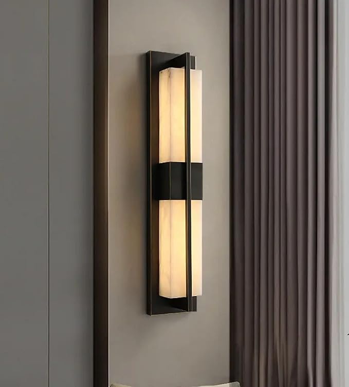 LED Outdoor Wall Lights Fixture Lamps. Modern Elegant Acrylic lampshade with Marble Texture, Aluminum Body. Exterior Black Sconce Wall Lantern IP65 Waterproof Anti Rust. (Modern LED Black 32''H, 18W)