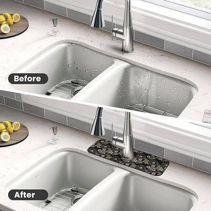 Paisley Mandala Brown And Black Floral Kitchen Sink Splash Guard Faucet Mat