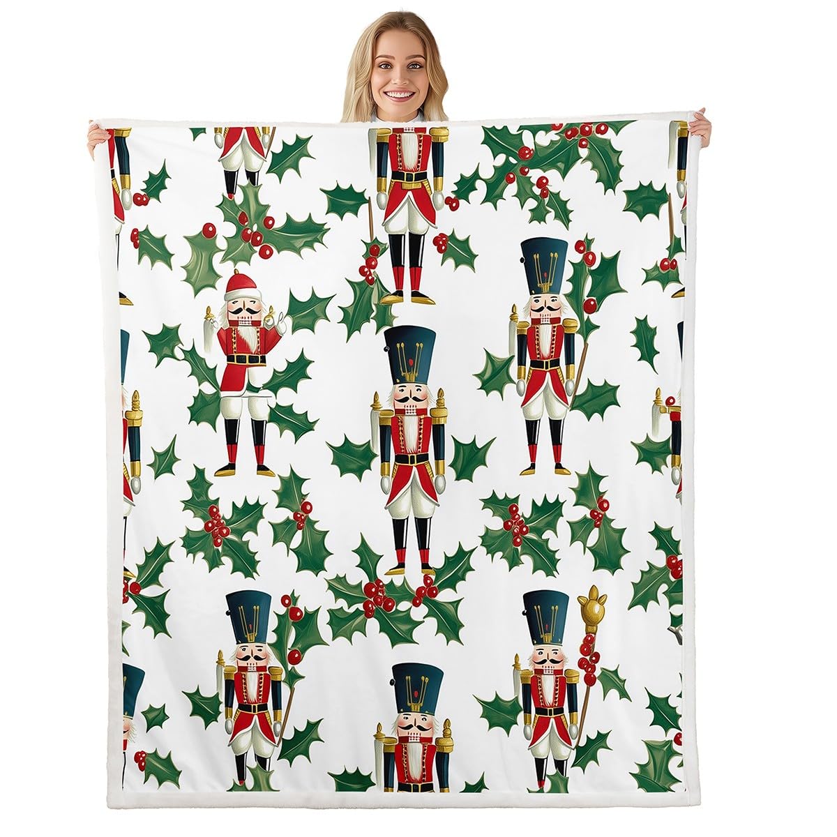 Feelyou Christmas Fleece Throw Blanket Throw 50"x60" Nutcracker Plush Blanket Snowflake Sherpa Santa Claus