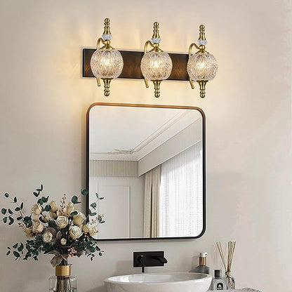 Modern Crystal Bathroom Vanity Lights Fixtures Over Mirror Black Gold Vintage 3-Lights 20 Inch Bathroom Light Fixtures Glass Crystal Vanity Lights